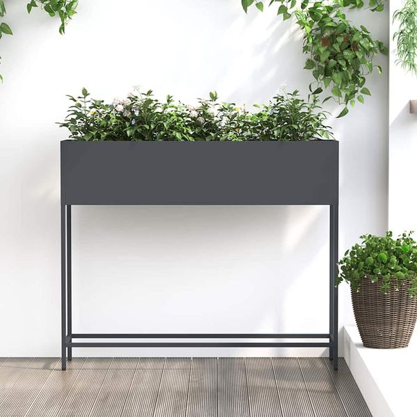 vidaXL Zvýšený záhradný kvetináč Antracit 100 x 26 x 82 cm Oceľ