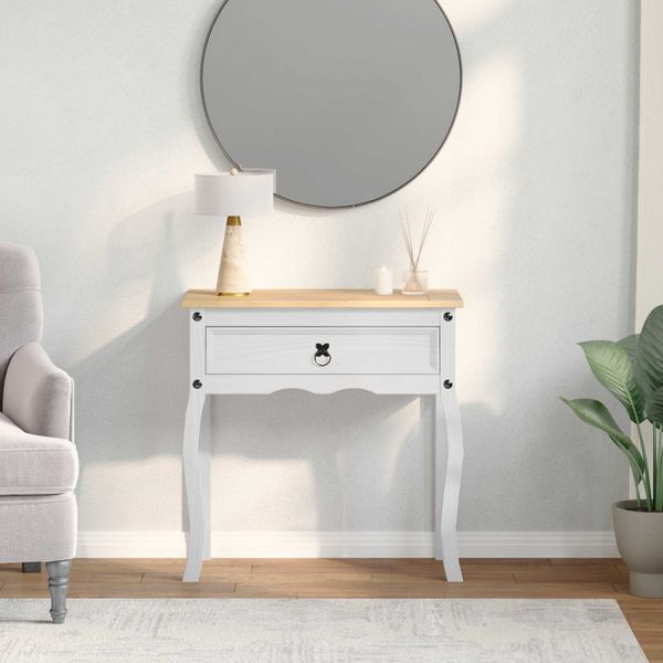 vidaXL Konzolový stolík Biela 73 x 35 x 73 cm Masívne borovicové drevo