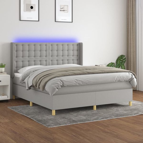 vidaXL Posteľ boxsping s matracom a LED bledosivá 180x200 cm látka