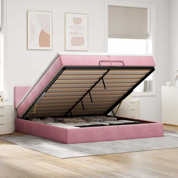 vidaXL Podnožka s matracom, ružová, 200x200 cm, zamat