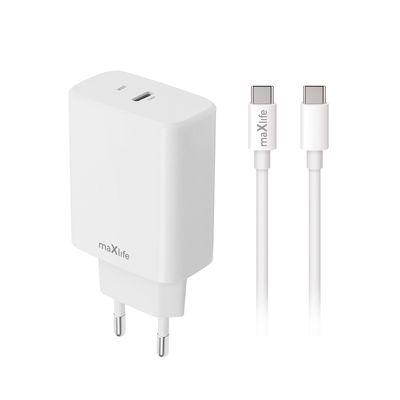 Maxlife MXTC-10-20C PD QC charger 1x USB-C 20W white + USB-C - USB-C cable 20W
