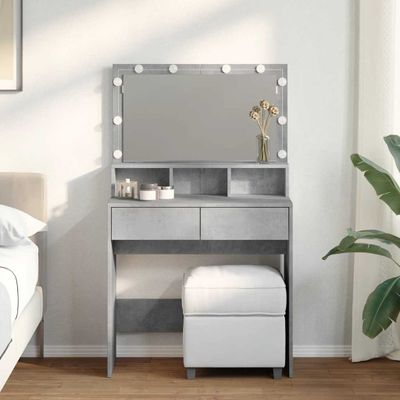vidaXL Toaletný stolík s LED betónovosivý 80x41x134,5 cm