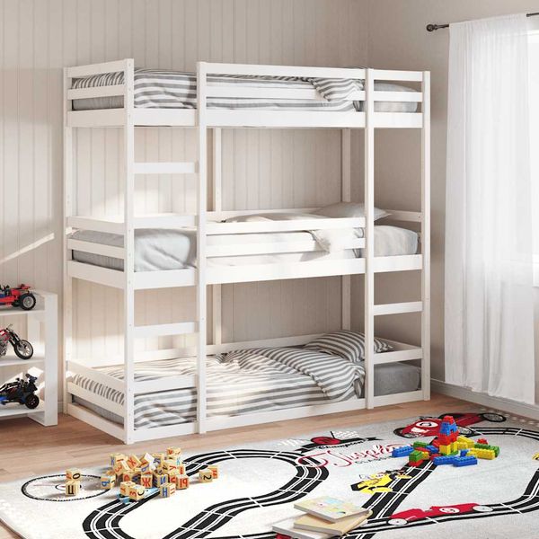 vidaXL Trojitá poschodová posteľ biela 90x190 cm borovicový masív