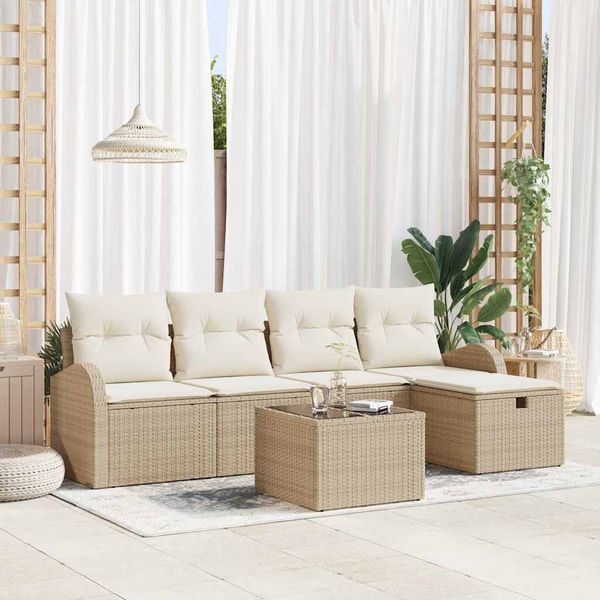 vidaXL Súprava záhradných pohoviek s vankúšom 6 pcs Béžová Poly ratan