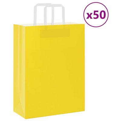 vidaXL Papierové tašky 50 ks s rúčkami žlté 26x12x35 cm