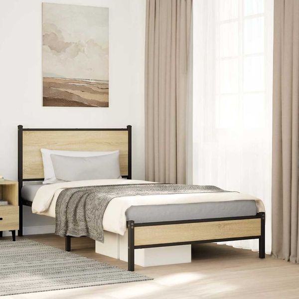 vidaXL Kovový posteľný rám bez matraca dub sonoma 107x203 cm