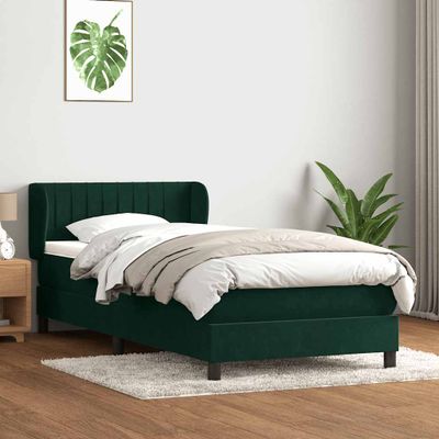 vidaXL Posteľný rám boxsping s matracom tmavozelený 90x210 cm zamat