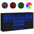 vidaXL Komoda s LED svetlami čierna 202x37x100 cm