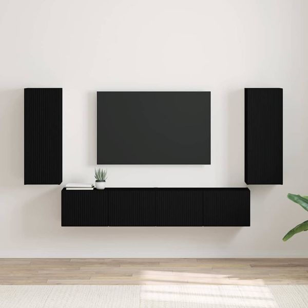 vidaXL TV nástenná skriňa Nástenný 2 pcs Čierna 30 x 31 x 80 cm