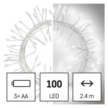LED vianočný nano reťaz – ježko, 2,4 m, 3x AA, vnútorný, studená biela, časovač