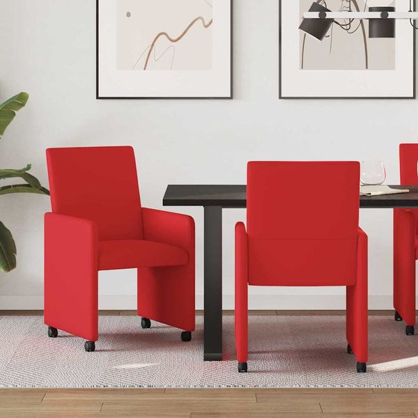 vidaXL Jedálenské stoličky na kolieskach 2 pcs Červená 57 x 66 x 94 cm