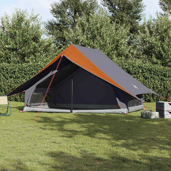vidaXL Rodinný stan so strechou Šedá a oranžová 315 x 286 x 200 cm