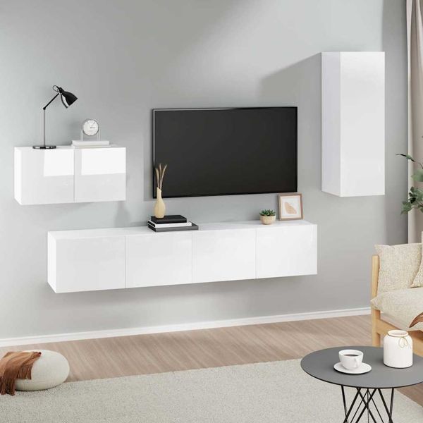vidaXL 4-dielna súprava TV skriniek vysoký lesk biela spracované drevo