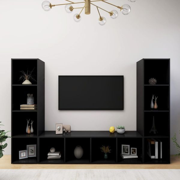 vidaXL TV skrinky 3 ks čierne 142,5x35x36,5 cm drevotrieska