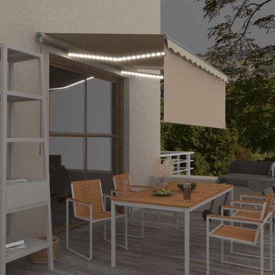 vidaXL Ručne zaťahovacia markíza s tienidlom a LED 3,5x2,5 m krémová