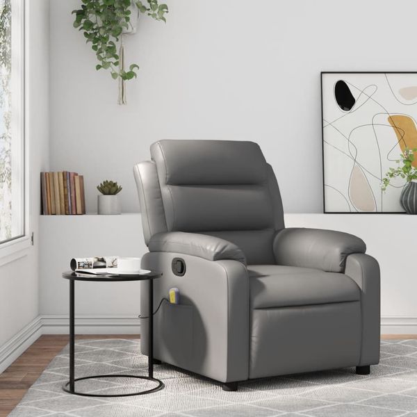 vidaXL Masážne kreslo s polohovacím mechanizmom, sivé, umelá koža