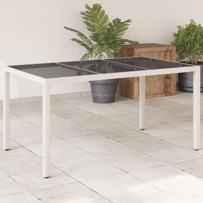 vidaXL Záhradný stôl so sklenenou doskou biely 150x90x75 cm polyratan