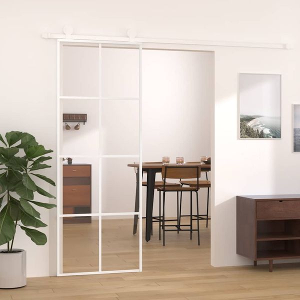 vidaXL Posuvné dvere ESG sklo a hliník 76x205 cm biele