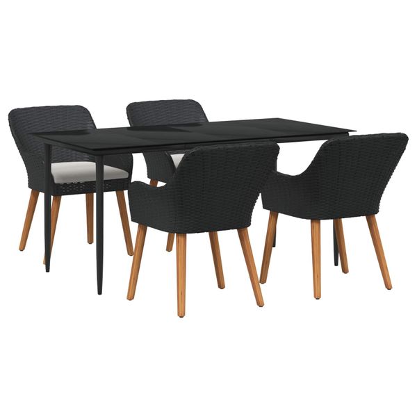 vidaXL Záhradný jedálenský set s vankúšom 5 pcs Čierna polyratan