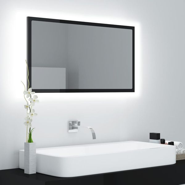 vidaXL LED kúpeľňové zrkadlo lesklé čierne 80x8,5x37 cm akryl