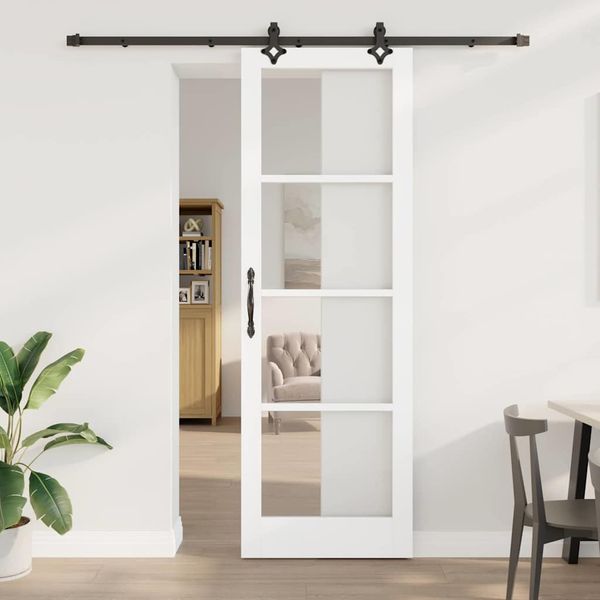 vidaXL Posuvné dvere Biela 78 x 232 cm Masívne borovicové drevo a sklo