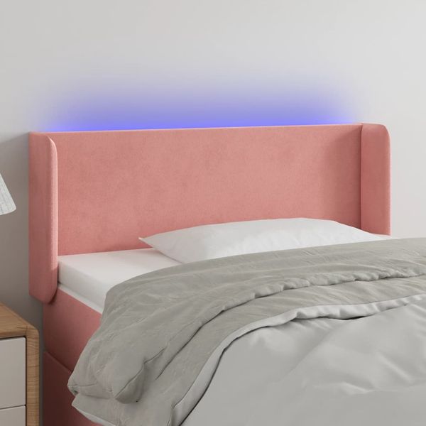vidaXL Čelo postele s LED ružové 93x16x78/88 cm zamat