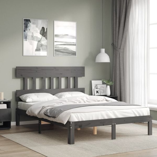 vidaXL Rám postele s čelom sivý 140x190 cm masívne drevo