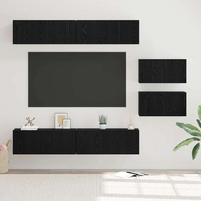 vidaXL Zostava TV skriniek Nástenný 6 pcs Čierny dub Kompozitné drevo