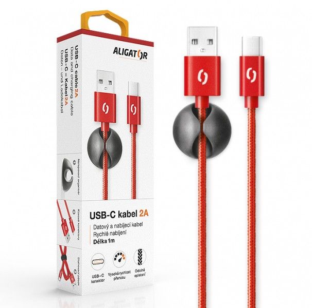 ALIGATOR PREMIUM Dátový kábel 2A, USB-C červená