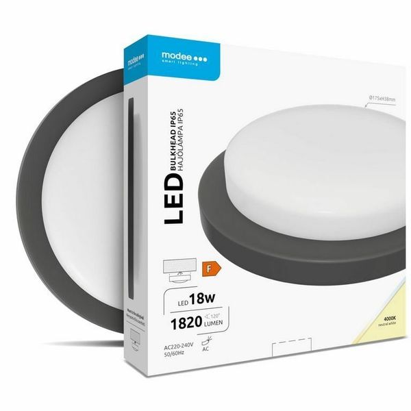 Modee LED Bulkhead Round prepážkové okrúhle svetlo 18W 4000K 1820 lm, čierna (ML-BH4000K18WR-B)