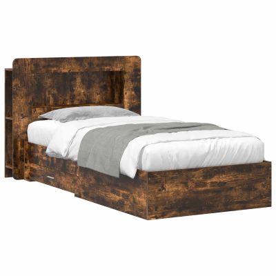 vidaXL Rám postele so skladom Dymový dub 90 x 190 cm Kompozitné drevo