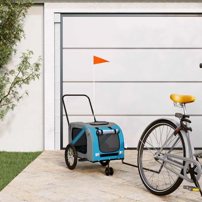 vidaXL Príves na bicykel pre domáce zvieratá, modrý a sivý, oxfordská látka a železo