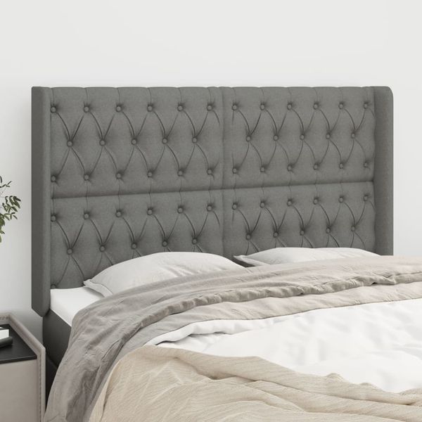 vidaXL Čelo postele so záhybmi tmavosivé 163x16x118/128 cm látka