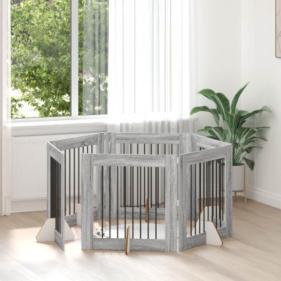 vidaXL Brána pre psov so stojanmi 6 pcs Sivá sonoma 80 x 80 cm