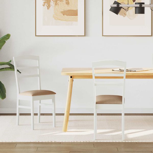 vidaXL Jedálenská stolička 2 pcs Biela a hnedá Masívne kaučukové drevo