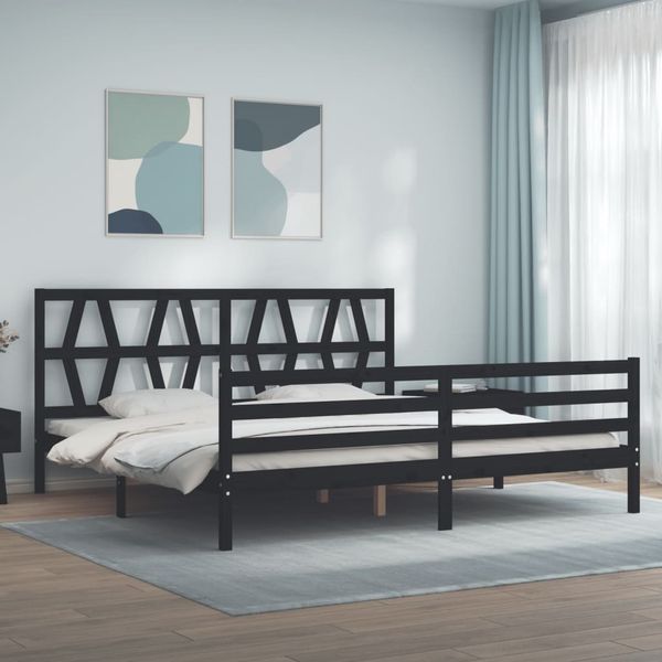 vidaXL Posteľný rám s čelom čierny 200x200 cm masívne drevo