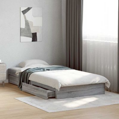 vidaXL Posteľný rám so zásuvkami sivý sonoma 90x200 cm kompozit. drevo