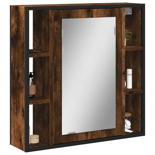 vidaXL Kúpeľ. skrinka so zrkadlom dymový dub 60x16x60 cm kompoz. drevo