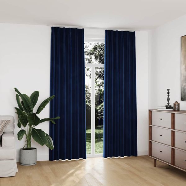 vidaXL Zatemňovacie závesy 2 ks s háčikmi, zamat, tmavomodré 140x245cm