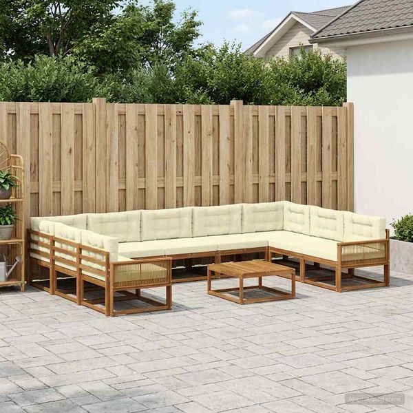 vidaXL Záhradná súprava gaučov s vankúšom 10 pcs Prírodná a krémová