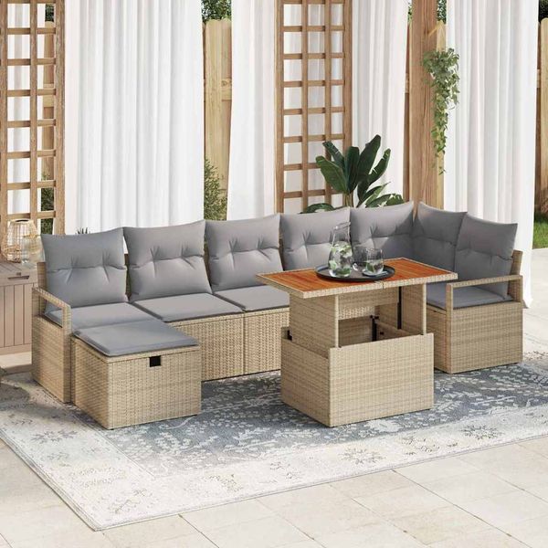 vidaXL Súprava záhradných pohoviek s vankúšom 8 pcs Béžová polyratan