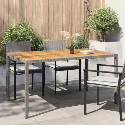 vidaXL Záhradný stôl 150x90x75 cm polyratan a akáciové drevo sivý