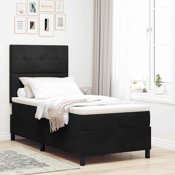vidaXL LED box s pružinami s čelnou doskou Čierny 90 x 190 cm Zamat