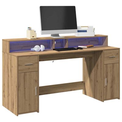 vidaXL Stôl s LED svetlami dub artisian 160x55x91 cm kompozitné drevo