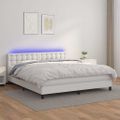 vidaXL Boxspring posteľ s matracom a LED biela 180x200 cm umelá koža