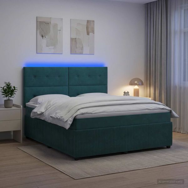 vidaXL LED boxspring posteľ s matracom Tmavozelená 180 x 200 cm Zamat
