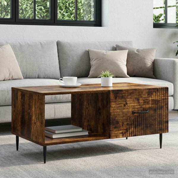 vidaXL Konferenčný stolík Dymový dub 90 x 50 x 40 cm Kompozitné drevo