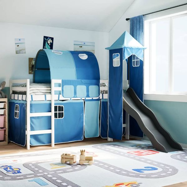 vidaXL Detská vyvýšená posteľ veža modrá 90x190 cm masívna borovica