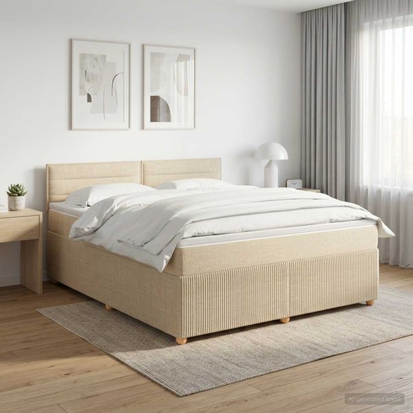 vidaXL Posteľ boxspring s matracom Krémová 140 x 200 cm Látka