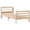 vidaXL Posteľný rám s čelom biely 75x190 cm borovicový masív